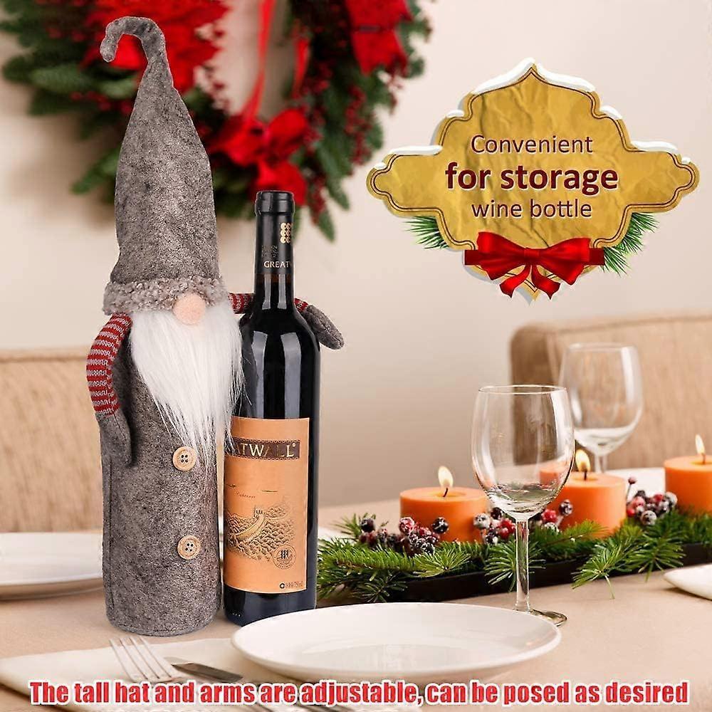 3 Pack Christmas Wine Bottle Caps, 3 Color Wine Bottle Decorations Santa Bottle Bags with Drawstring Christmas Party Decoration (27 x 13 cm)