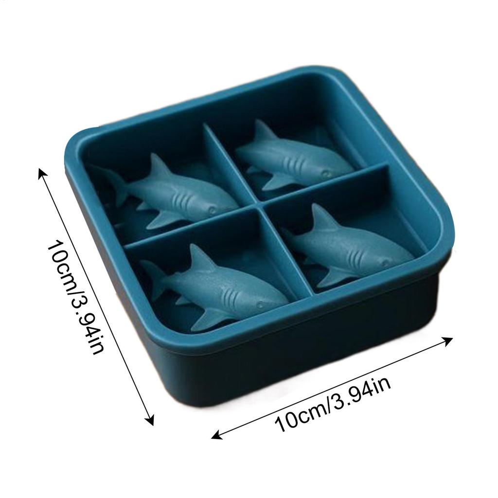 4 Grids 3D Shark Shaped Silicone Ice Cubes Mold Shark Ice Mold Cute Ice Making Mold Easy Release Reusable Whiskey Ice Cubes Mold