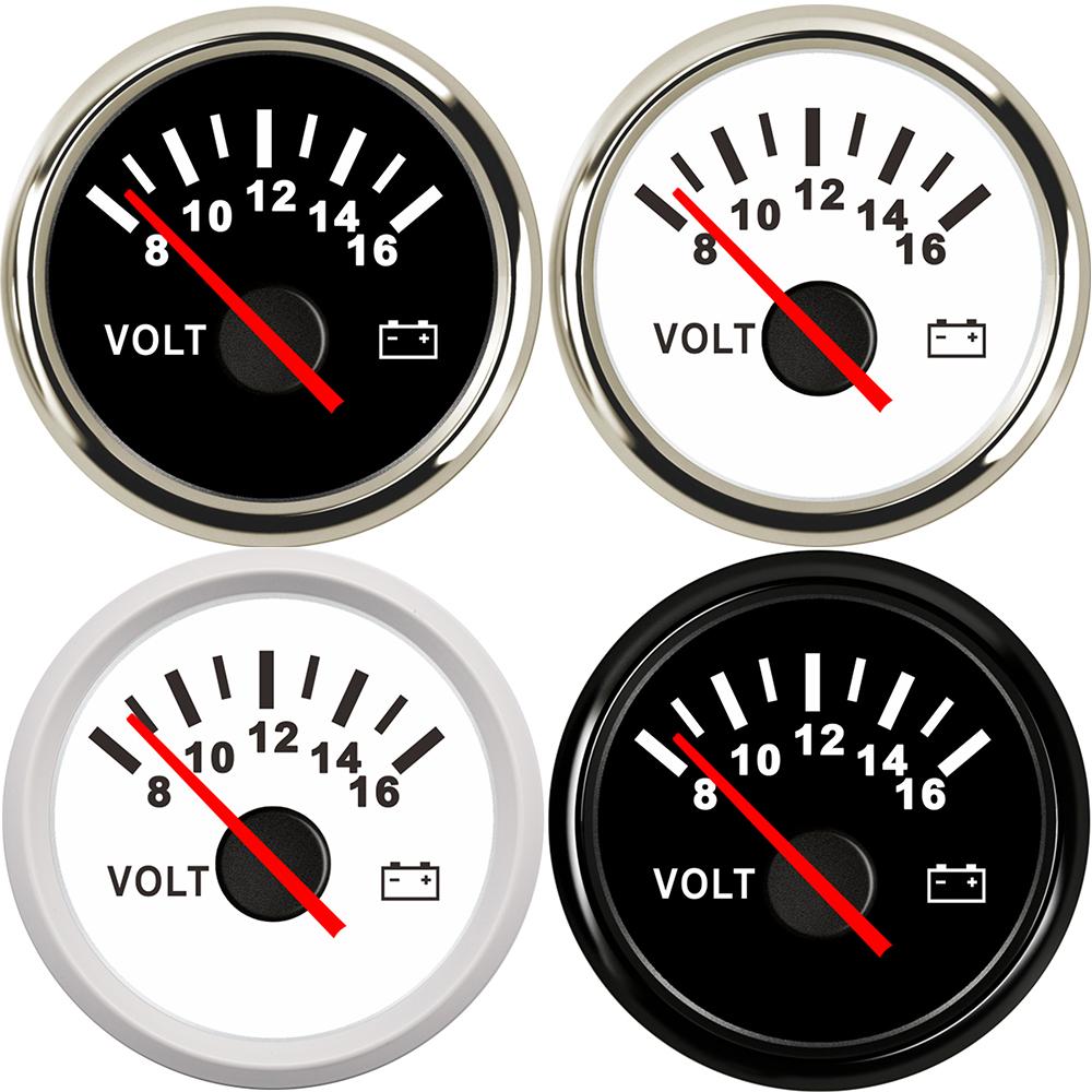 Универсальный вольтметр 52 мм, морской авто вольтметр 8-16 В, водонепроницаемый датчик для мотоцикла, автомобиля, лодки, автомобиля с красным