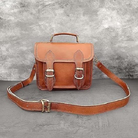 Vintage Leather Satchel Crossbody Bag Men Womenn Purse Wallet Handbag Messenger Sling Bags, 9 Inch Mini