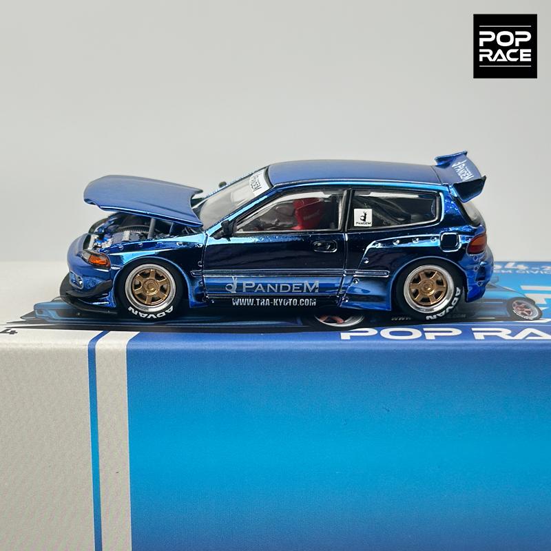 POPRACE 1:64 Rocket Rabbit Civic EG6 Chrome Blue alloy car model 206