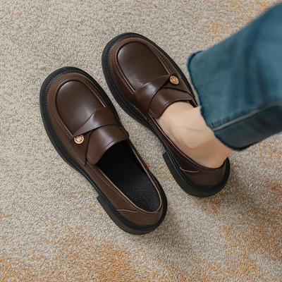 Коричневые лоферы женские весна и осень 2025 новые на плоской подошве универсальные jk одинарные туфли в британском стиле маленькие кожаные туфли одинарные туфли
