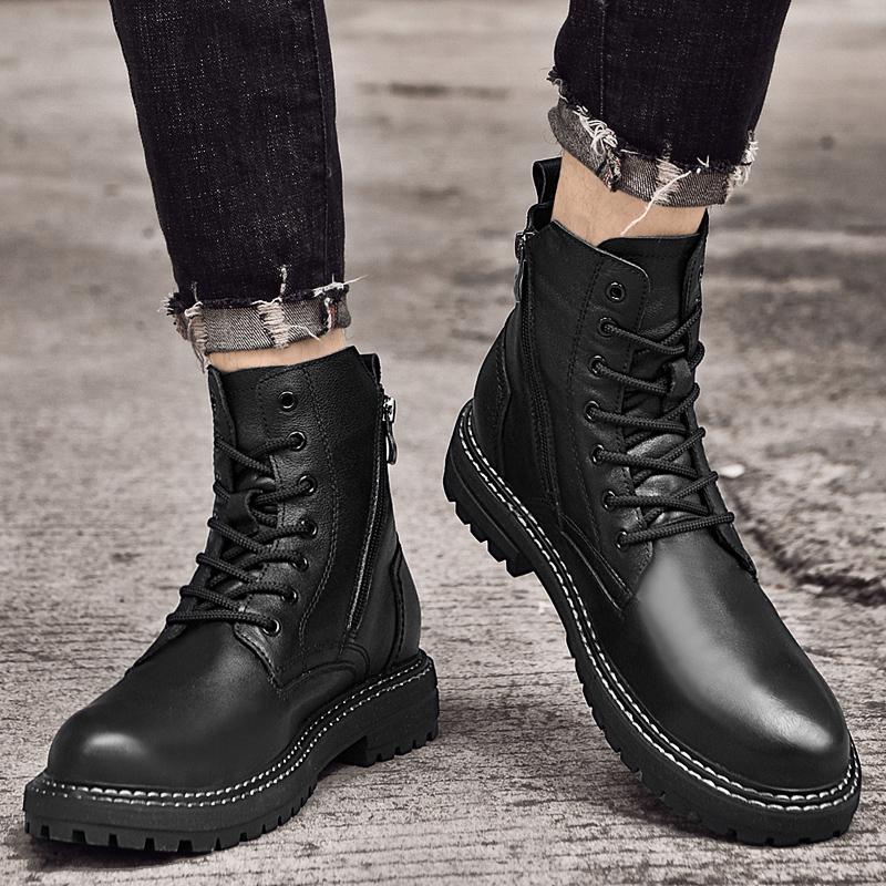 Повседневные ботинки из натуральной кожи для мужчин, зимние ботинки класса люкс, высококачественные нескользящие ботинки по щиколотку для мотоциклов и лодок