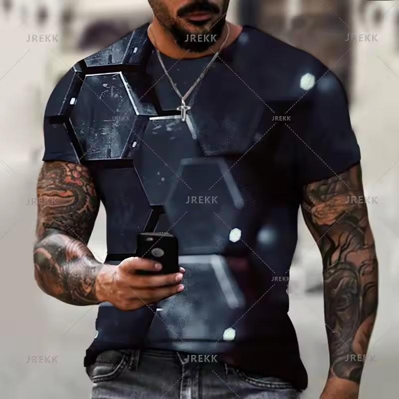 Fashion Geometric Abstract 3D Printed T Shirts Men's Summer 2023 Top Tees Short Sleeve T-shirt Graphics Male Clothing Streetwear