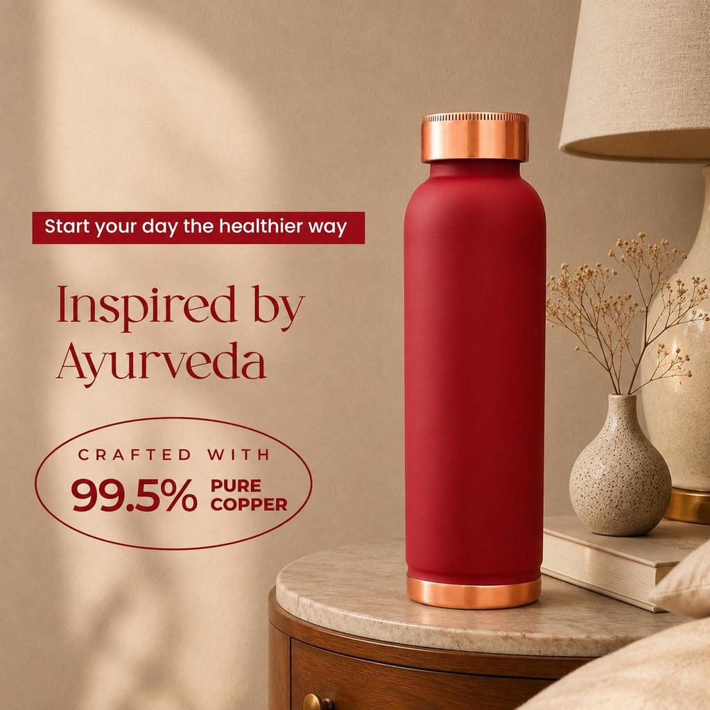 Copper Water Bottle for Travel Leak Proof and BPA Free, Office and Home Use, Ayurveda Inspired Bottle for Immunity Boost (1 Liter | Magenta)