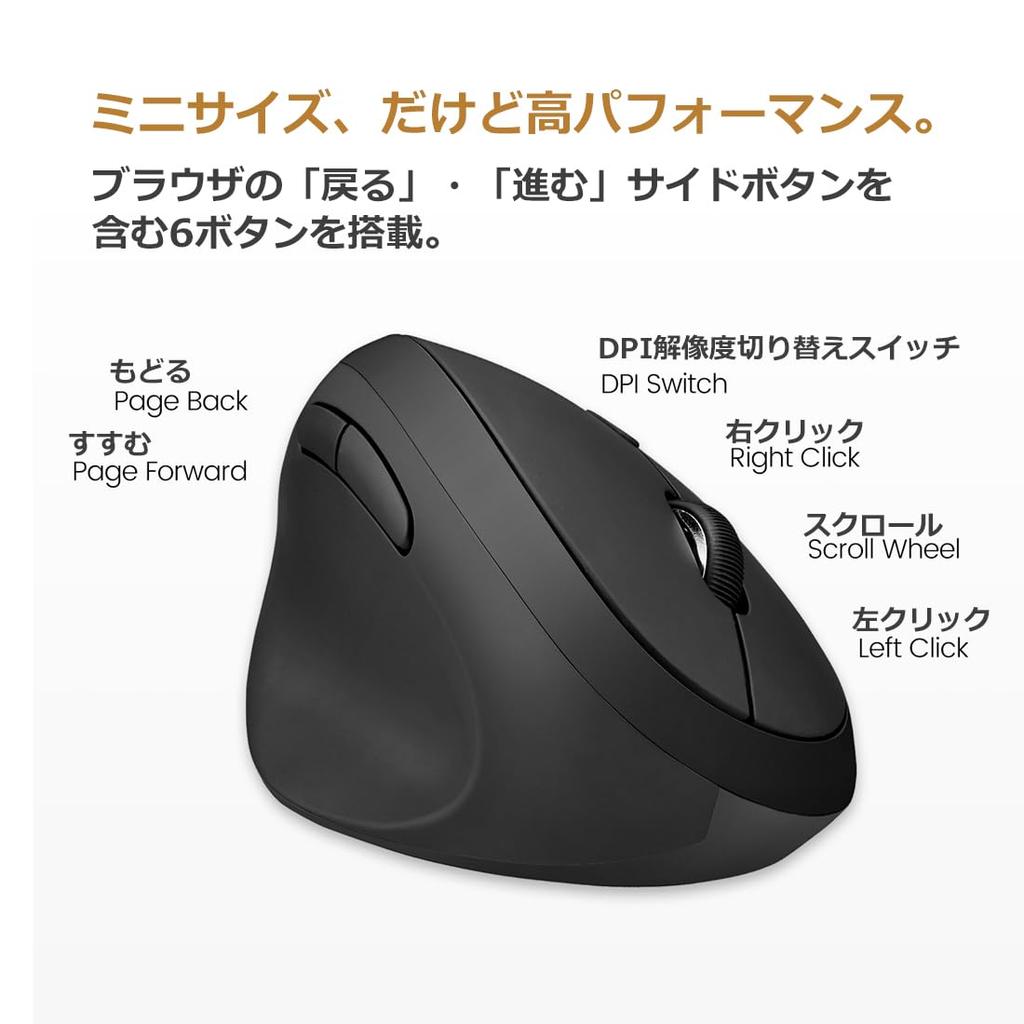 Perixx Compact Wireless Ergonomic Quiet Black PERIMICE-719 Mouse, Design,