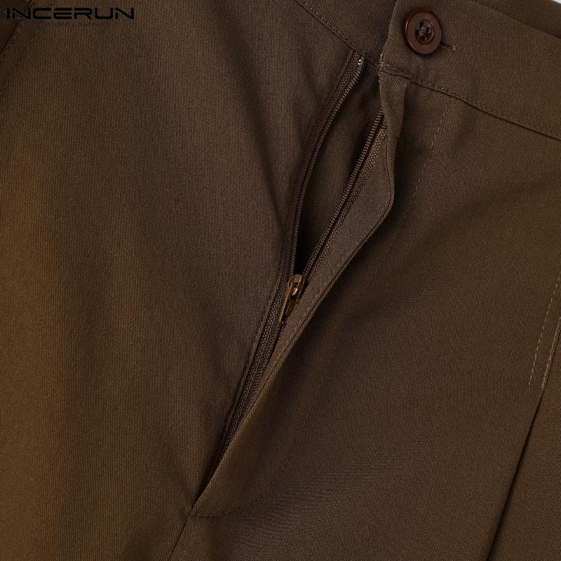 INCERUN Мужские брюки на молнии с карманами на талии, повседневные, свободные, длинные, с широкими штанинами
