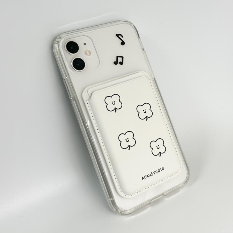 Простой кожаный картхолдер MagSafe с четырехлистником, подарок на день рождения
