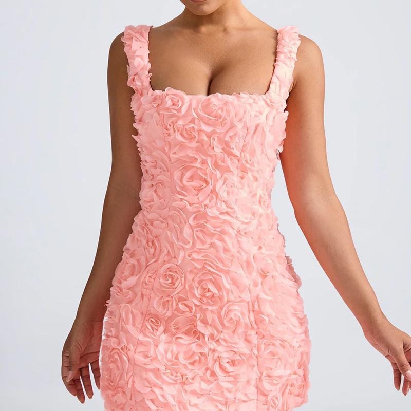 1011 Summer New European and American Sexy Square Neck Flower Slim Sexy Fashion Sleeveless Strap Suspender Dress