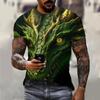 3D Dragon Print Мужская футболка Personality Fashion Street Мужская круглая горловина с коротким рукавом Мужская футболка с принтом тропического стиля Большие размеры Мужская одежда