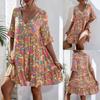 Женское повседневное летнее платье в стиле бохо с V-образным вырезом и цветочным принтом