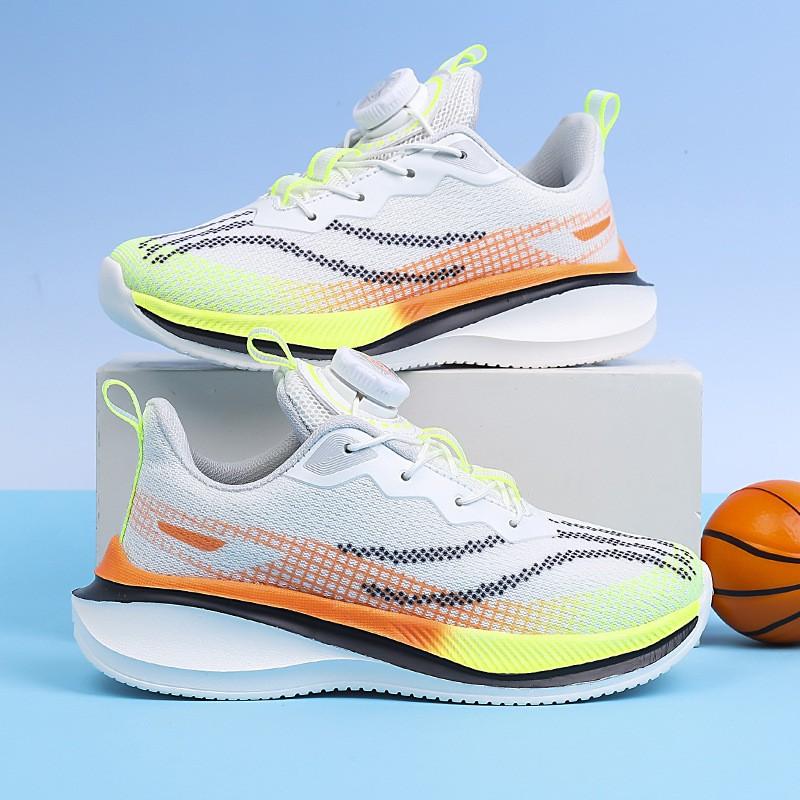 Kids Running Shoes With Rotating Buckle Mesh Upper Breathable Lightweight Cushioned Sneakers School PE Class