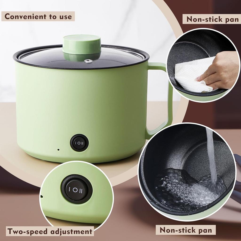 Cooker Hot Pot Electric Dual Power Noodle Cooker, Boil Dry Protection, Nonstick,