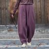 Women Winter Vintage Bloomers Pants Solid Color Elastic Waist Trousers Female Long Pants