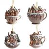 Coffee Cup Ornaments For Christmas Tree 2D Acrylic Christmas Snow Houses Chocolate Mug Pendant Christmas Tree & Car Decor