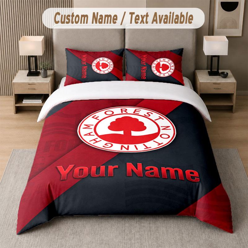Custom Bedding Set Nottingham Forest FC Pattern, Print Name Text 1 Duvet Cover plus 2 Pillowcases Home Textile
