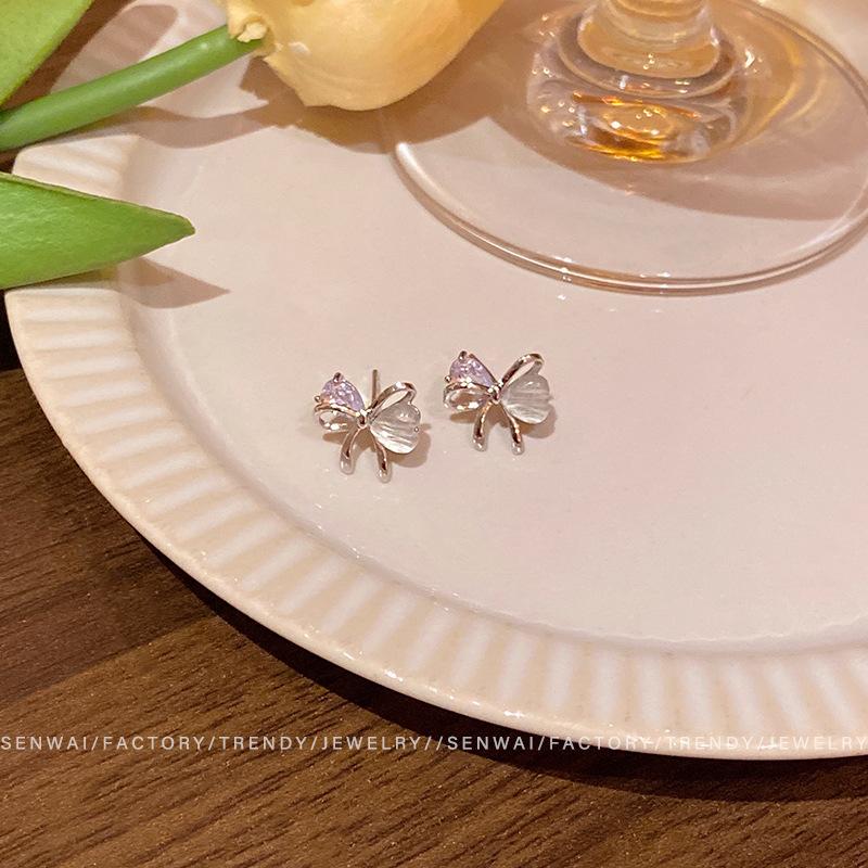 Korean version ins style zircon bow earrings women's light luxury fashion personality hollow earrings new temperament ear jewelry