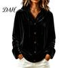 Women Fall Clothing Button Front Velvet Hoodie, Long Sleeve Hooded Jacket, Soft Loose Fit Casual Drawstring Coat for Autumn Winter Elegant Lounge Wear
