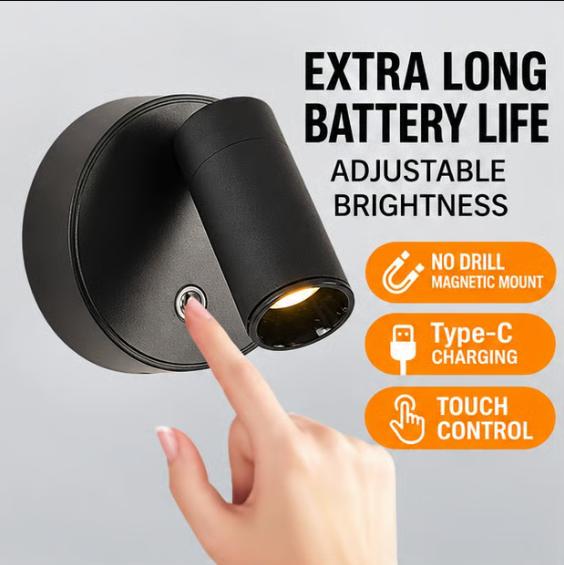 Hole-free rechargeable wall lamp, magnetic adjustable angle small spotlight, night light