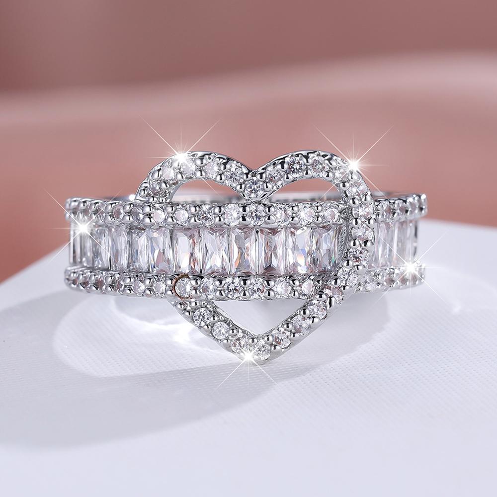 Love Zircon Square Luxury Heart Rings For Women Men Stylish Wedding Party Jewelry Fashion Gift
