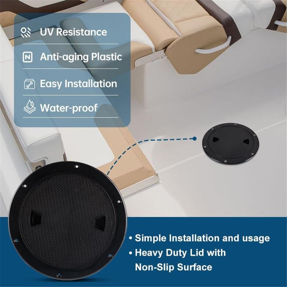 Черные круглые нескользящие смотровые люки - размеры 4", 6", 8" со съемной крышкой - откручивающаяся крышка люка из АБС-пластика для каяка, яхты, черная