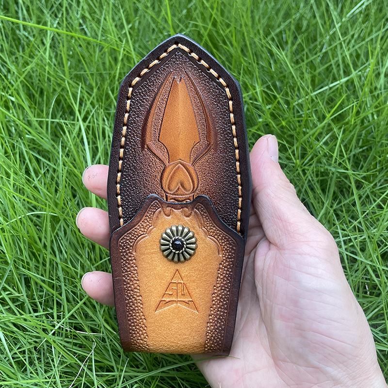 Держатель складного ножа, тисненые ножны из коровьей кожи, чехол для карманного ножа, чехол из расщепленной кожи, кобура для походного ножа, чехол для военного ножа с пряжкой на ремень