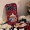 Korean Style Bear Lanyard IPhone 17 Apple Phone Case 14pro Burgundy 11 Suitable for 13 Matte 16 Full Cover X