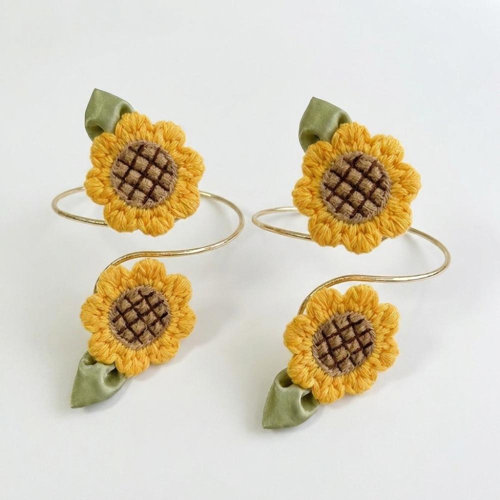 Metal Butterfly Sunflower Curtain Straps Hollow Butterfly Fabric Sunflower Curtain Tiebacks Adjustable Knitted Flower