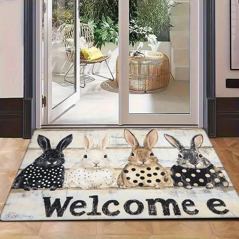 Easter Bunny & Chick Design Welcome Mat - Non-Slip, Absorbent, Machine Washable, Fade-Resistant, Indoor/Outdoor Use Anti-slip