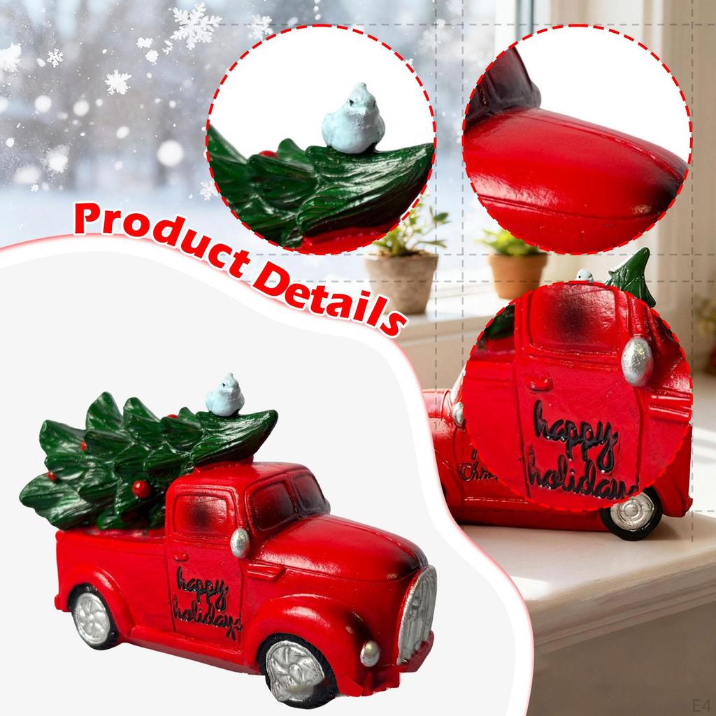 Christmas Tree and Truck Statue Ornament Artwork Sculpture Resin Figurine for Bookshelf Housewarming
