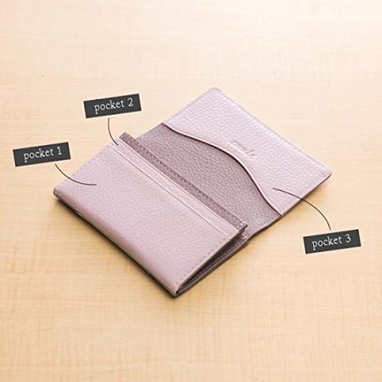 Визитница двухцветная итальянская кожаная визитница из натуральной кожи Line Navy x [Corale] женская (Лоскут лиловый)