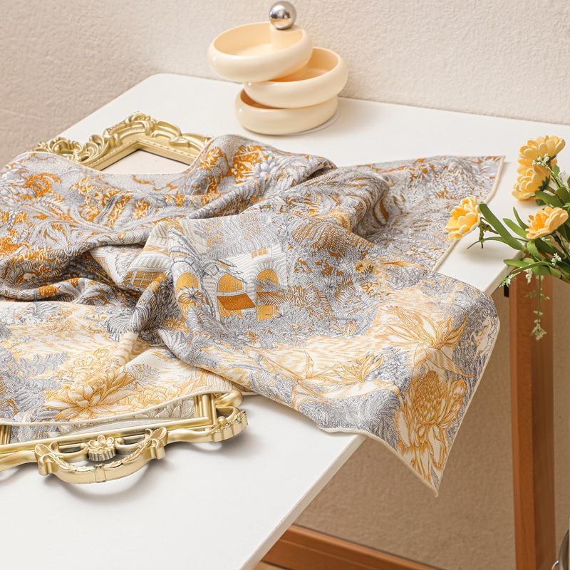 Spring and Autumn New Floral Jungle Double-sided Printed Silk Scarf Women's Fashion High-end Herringbone Silk Wool Scarf