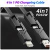 FONKEN 4 в 1 Кабель для быстрой зарядки PD60W USB-A/Micro USB/Type C Зарядный кабель Шнур передачи данных для мобильного телефона Samsung Huawei