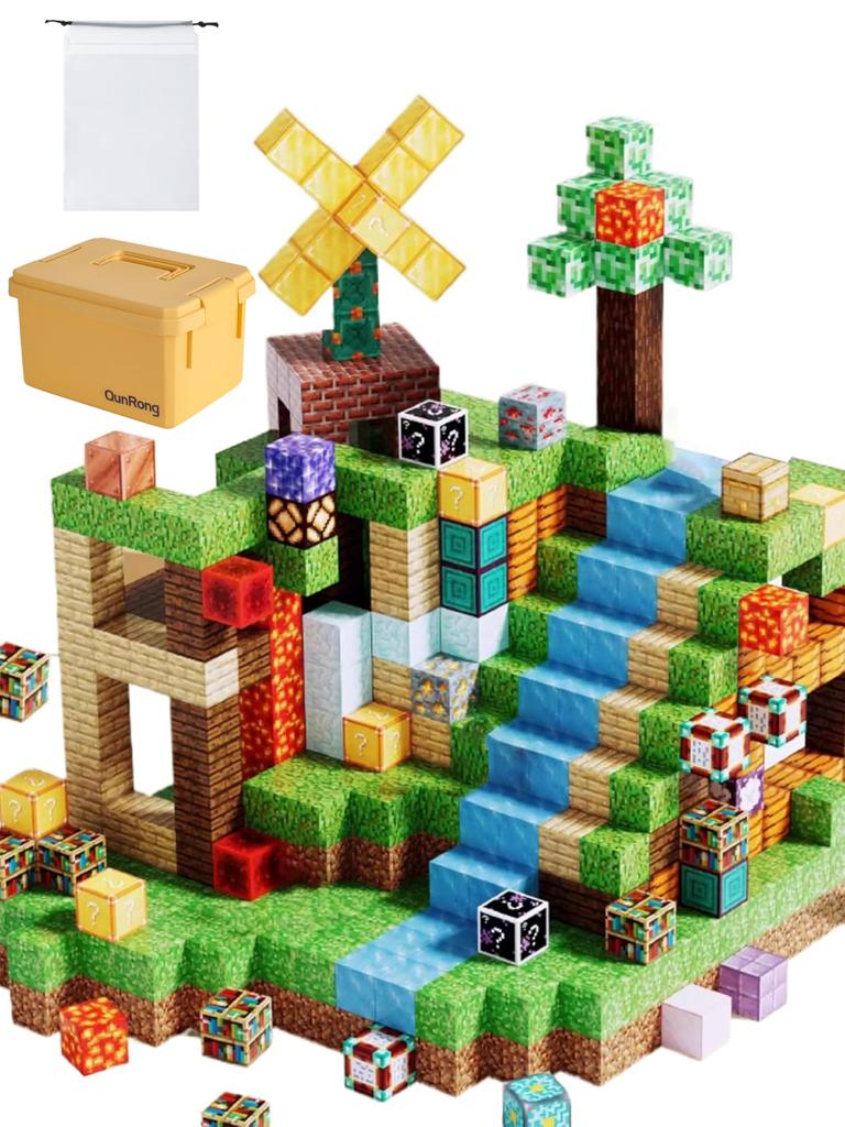 AAGWW Magnetic Building Blocks, 118 Piece Set, 2cm, Randomly Scaled, Includes 12 Character Figures, Storage Bag, and Storage Bucket. Magnetic Toys