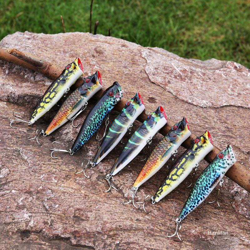 Рыболовная приманка-поппер, 8,6 см, красочная приманка, металлические тройные крючки, рыболовные снасти для окуня, ловли форели