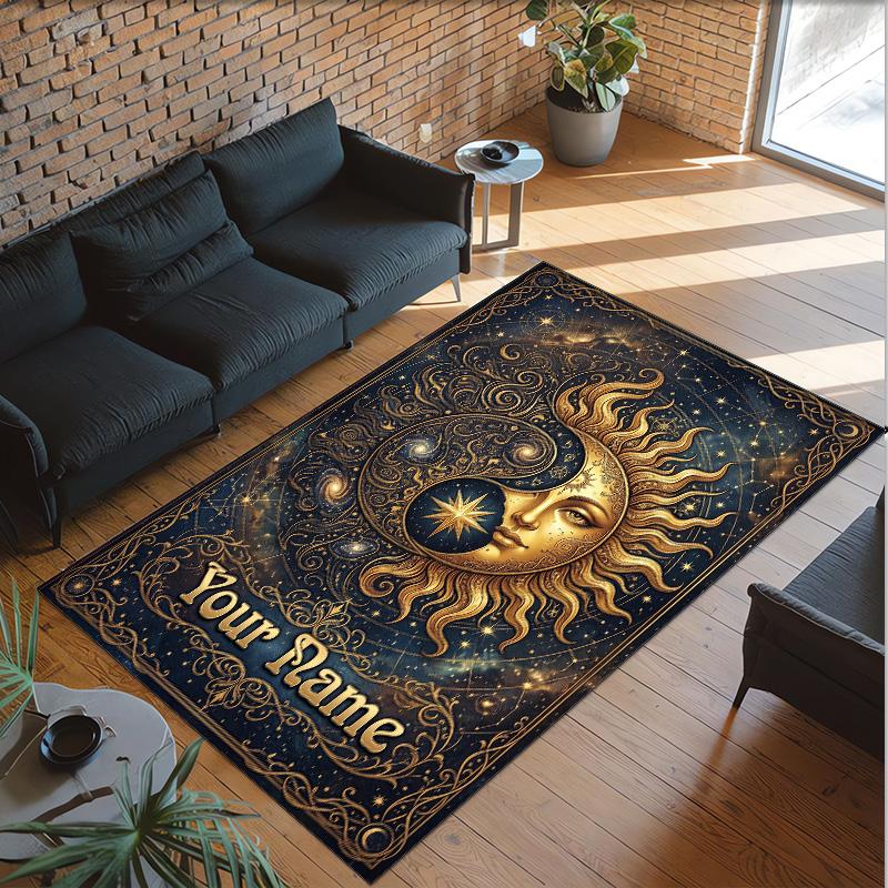 Cosmic Theme Crystal Velvet Floor Rug Personalized Custom Name Text Warm Carpet Home Decoration