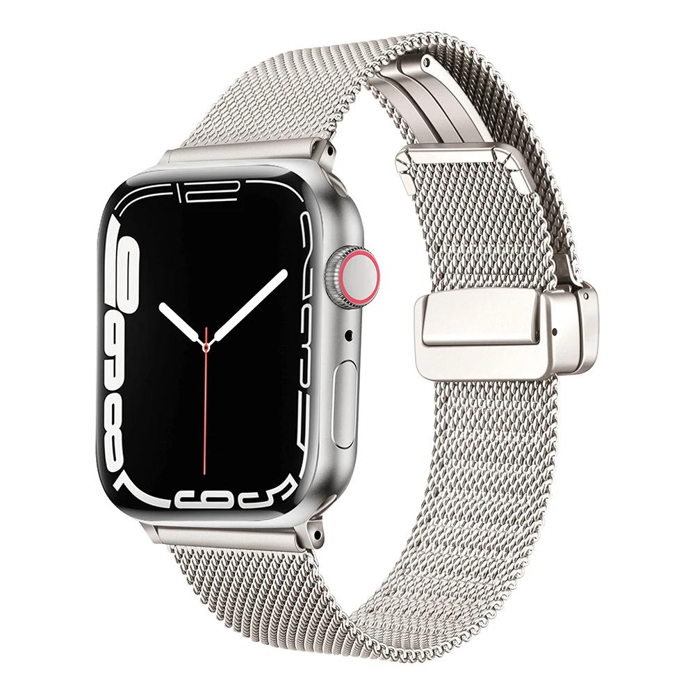 Ремешок из миланского металла для Apple watch Ultra 9 8 7 49 мм 45 мм 41 мм Магнитный ремешок из нержавеющей стали для iWatch 6 5 4 SE 44 мм 40 мм 42 мм