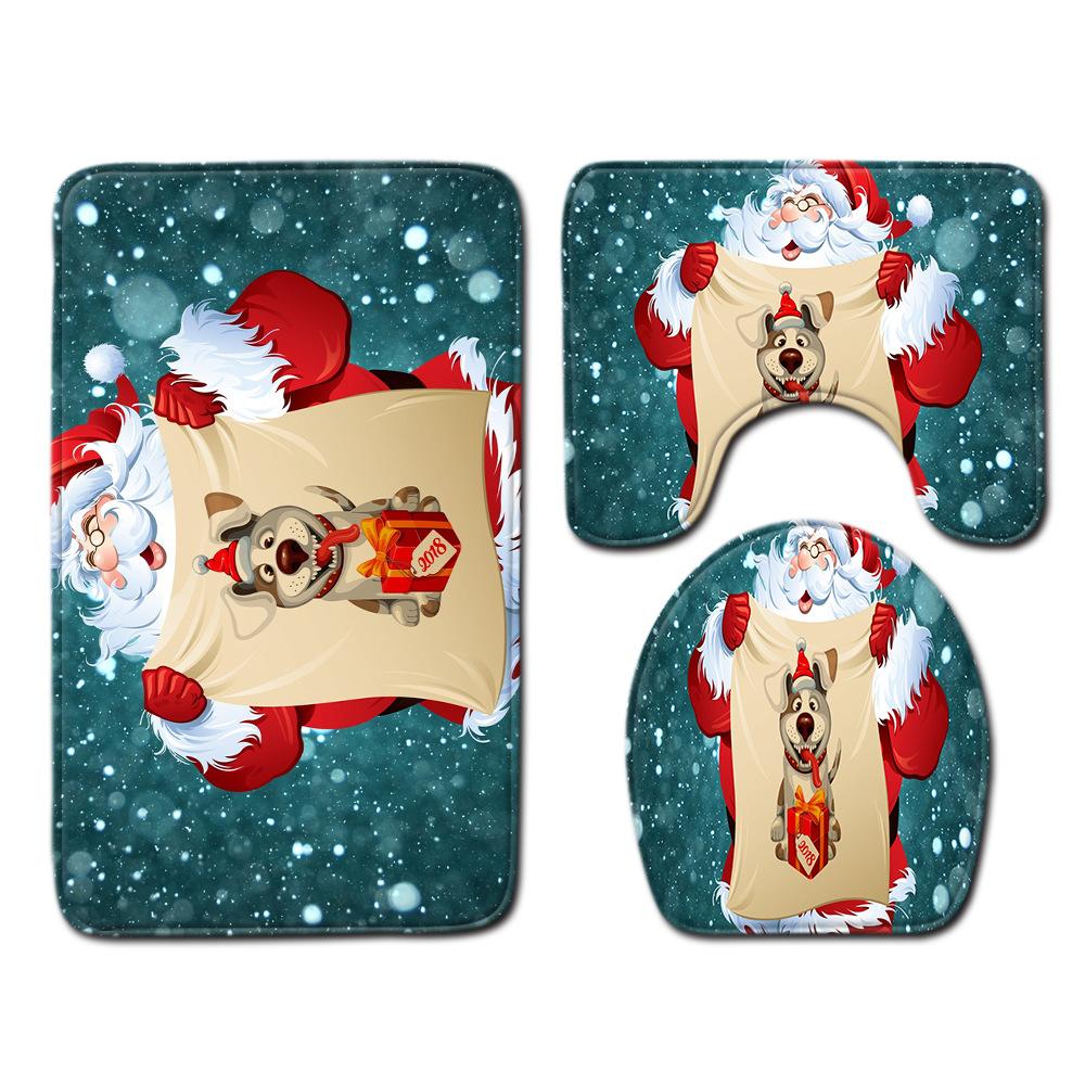 Christmas Waterproof Shower Curtain Four-Piece Combination Floor Mat Entrance Door Mat Bedroom Living Room Carpet