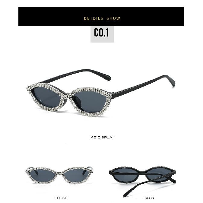 Cat-eye sunglasses with diamond-studded lenses, women's decorative sunglasses