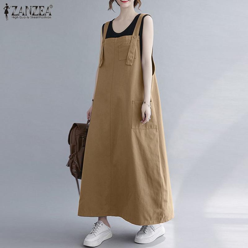ZANZEA Женское повседневное комбинезон без рукавов с квадратным воротником и бретелями