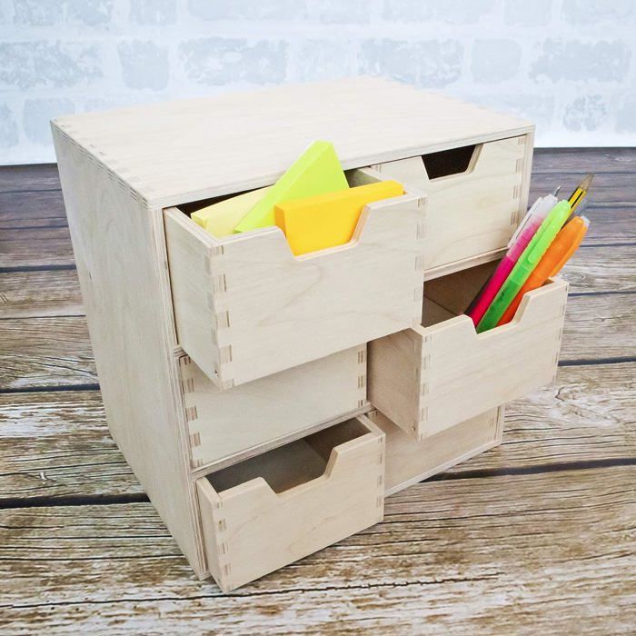 Creative Deco Petite Commode Bois | 6 Tiroir | 28,5 X 20 X 28,5 Cm | Organisateur | Rangement Bureau Organisateur