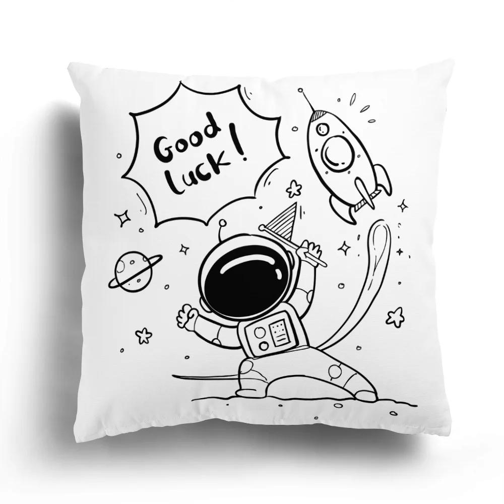 Fashion Black and White Star Astronaut Pillowcase Sofa Cushion Cover Home Living Room Decoration Cartoon Pattern