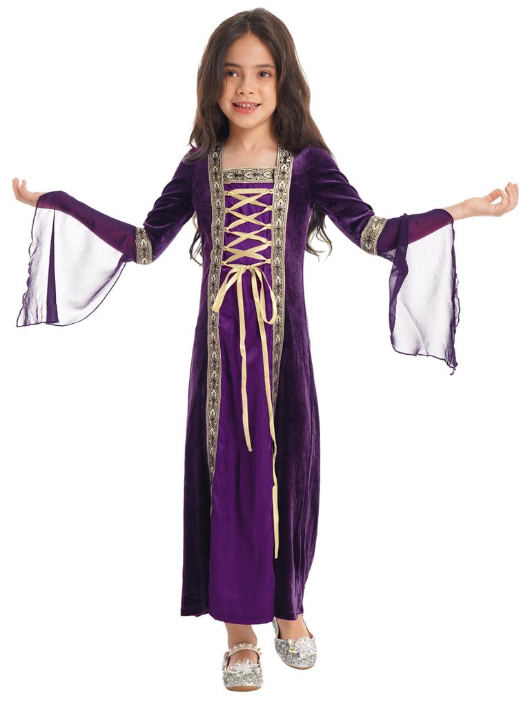 Детское викторианское средневековое длинное платье с длинными рукавами для девочек, бархатный костюм королевы принцессы дворца и Хэллоуина, карнавальный костюм