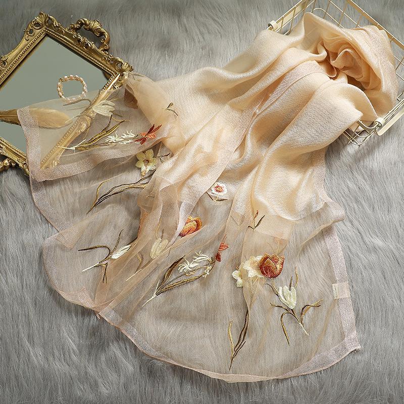 Новый шелковый шерстяной шарф женский с вышивкой весна и лето однотонный длинный шарф пашмина женский платок для волос хиджаб бандана