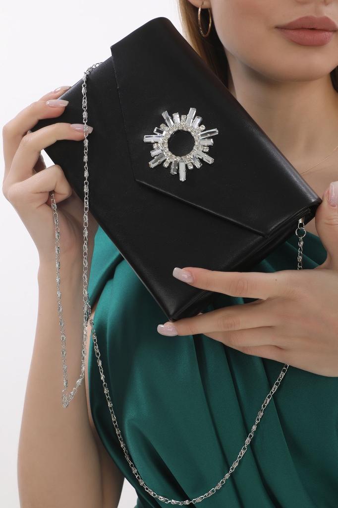 Women's Sea Bream Material Stone Accessory Magnetic Envelope Cover Usable Evening Dress Bag with Shoulder Strap