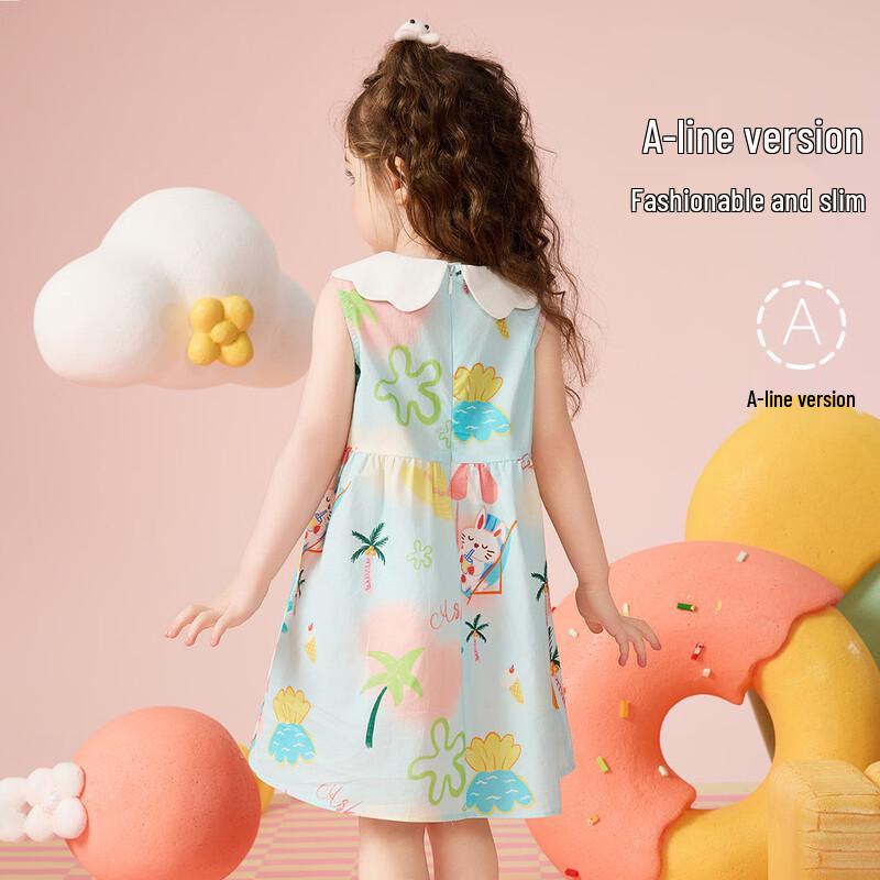 ASK JUNIOR Summer Floral Sleeveless Doll Collar Dress for Girls