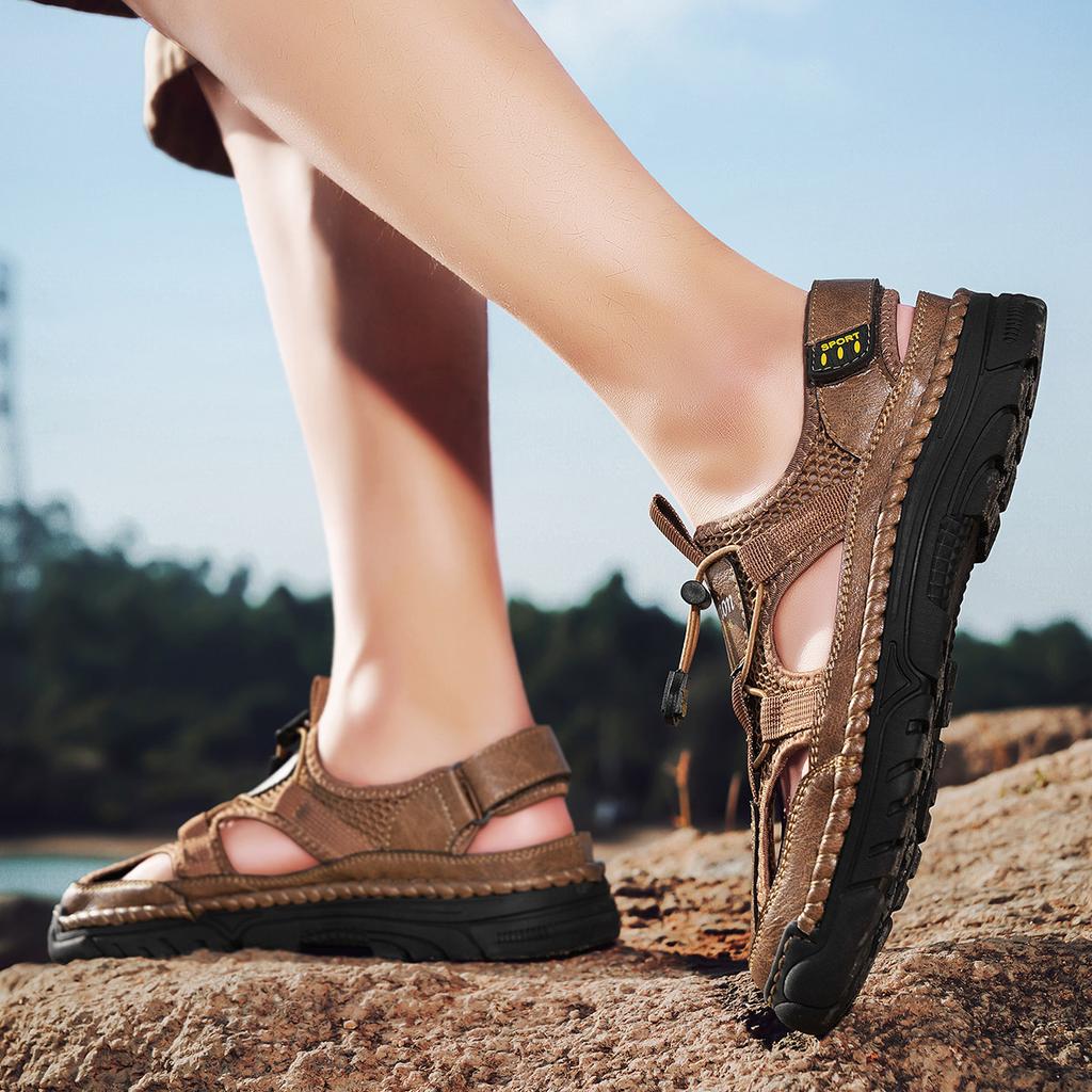 Летние мужские сандалии, сетчатые сандалии для улицы, мягкие сабо, сандалии ручной работы, дышащие легкие тапочки