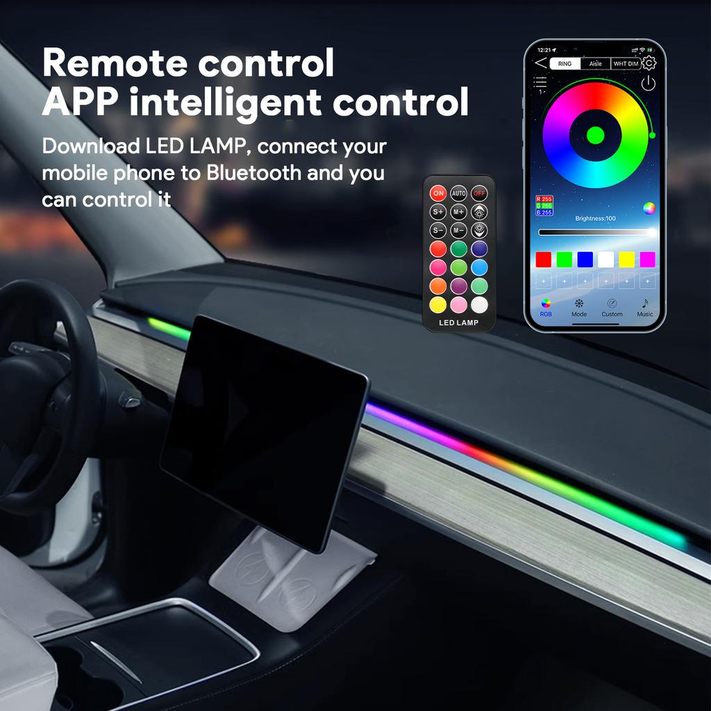 For Tesla Model 3 Y 2021-2023 Dashboard Ambient Light USB Port Bluetooth APP Control Multi Color Interior Decor Car Accessories