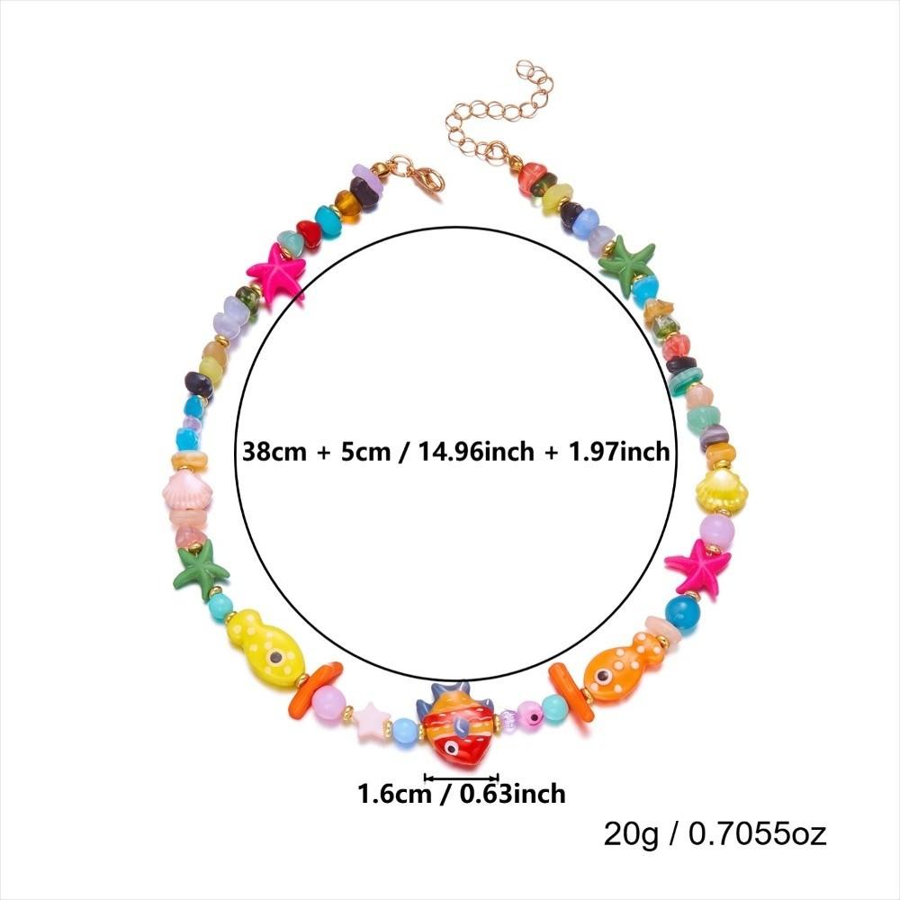 Resin Fish Charms Pendant Scallops Beaded Necklace Jewelry Colorful Fish Necklace  Women