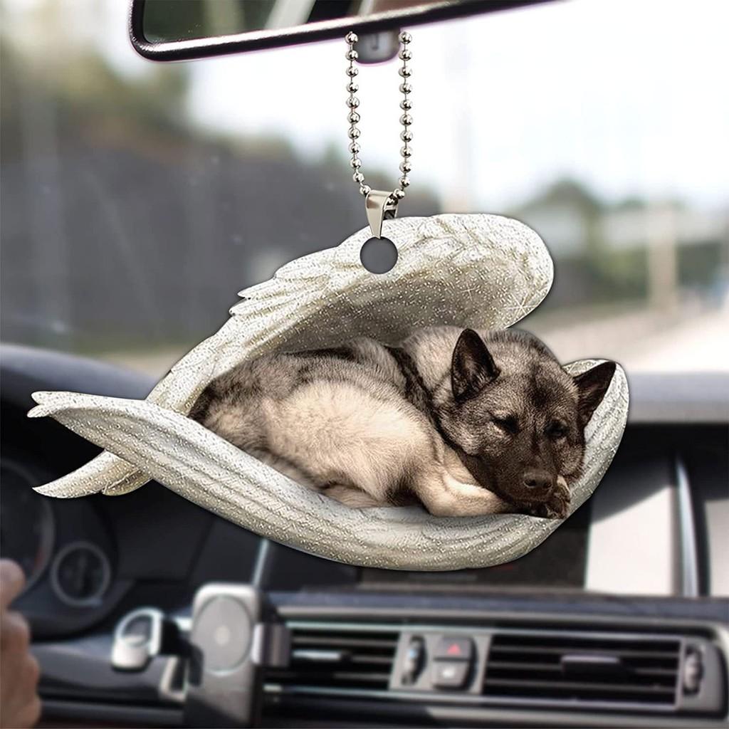 Cute Acrylic Car Mirror Pendant With Angel Wings Perfect For Dog Lovers Gifts